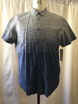 INTERNATIONAL CONCEP, Gray, Slate Blue, Cotton, Ombre, Heathered, Self Transition Gradient Pattern, S/S, C.A., B.F.,