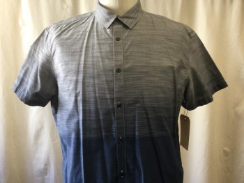 INTERNATIONAL CONCEP, Gray, Slate Blue, Cotton, Ombre, Heathered, Self Transition Gradient Pattern, S/S, C.A., B.F.,