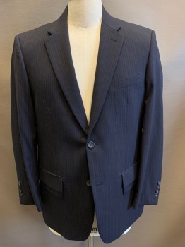 JOSEPH & FEISS, Navy Blue, Lt Blue, Wool, Stripes - Pin, Single Breasted, 2 Buttons,  Notched Lapel, 3 Pockets, Barcode Deep in the Right Sleeve