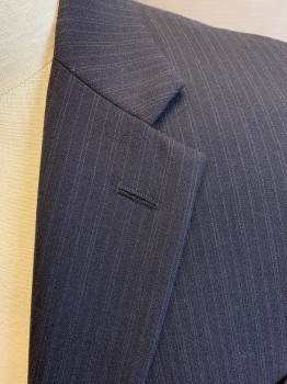 JOSEPH & FEISS, Navy Blue, Lt Blue, Wool, Stripes - Pin, Single Breasted, 2 Buttons,  Notched Lapel, 3 Pockets, Barcode Deep in the Right Sleeve