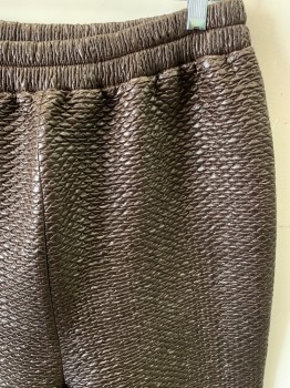 MTO, Chocolate Brown, Black, Faux Leather, Textured Fabric, Color Blocking, Elastic Waist, High Waisted, Quilted/Ruched Detail