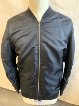 Mens, Casual Jacket, JAYWALKER, Black, Nylon, Polyester, Solid, XXL, Knit C.A., Zip Front, L/S with Pckt on Sleeve & Ruching, 2 Pckts, Knit Cuffs & Waistband