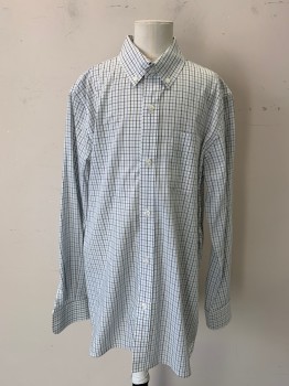 GAP KIDS, White, Navy Blue, Blue, Cotton, Grid , Button Front, Collar Attached, Button Down Collar, 1 Pocket, Long Sleeves, Button Cuff
