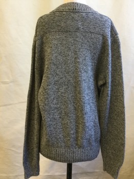EDDIE BAUER, Black, Gray, Cotton, 2 Color Weave, Long Sleeves, 2 Buttons,  Rib Knit Collar/ Cuffs,  Zig Zag Shoulders and Yoke