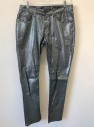 Mens, Casual Pants, I.N.C., Silver, Cotton, Spandex, Ins:31, W:32, Glittery Coated Denim, Skinny Jean, Zip Fly, 5 Pockets, Belt Loops, Has a Double