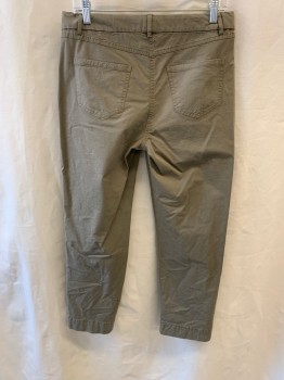Womens, Pants, THEORY, Olive Green, Cotton, Spandex, Solid, 6, Side Pockets, Zip Front, Flat Front, 2 Patch Pockets on Back