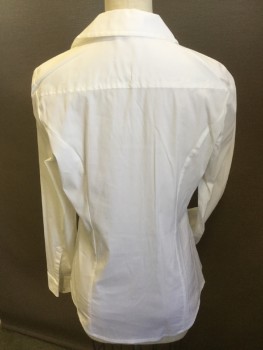 EXPRESS, White, Cotton, Nylon, Solid, (MULTIPLE)  Stretchy, V-neck with Collar Attached, Button Front, Long Sleeves, Curved Hem