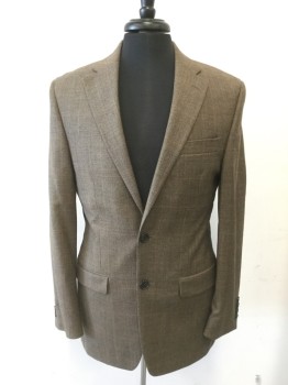 RALPH LAUREN, Brown, Lt Brown, Wool, Glen Plaid, Single Breasted, Collar Attached, Notched Lapel, 2 Buttons,  3 Pockets