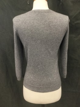 TALBOTS, Heather Gray, Cashmere, Ribbed Knit CN, 3/4 Sleeve, Ribbed Knit Waistband/Cuff