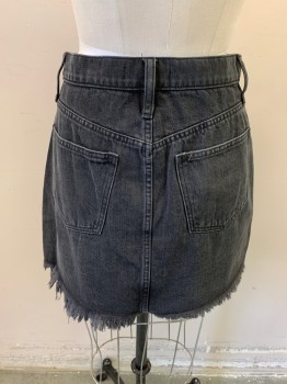 Womens, Skirt, Mini, MADEWELL, Faded Black, Cotton, Solid, 26, 5 Pockets, Zip Fly, Button Closure, Belt Loops, Frayed Hem