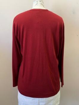J. JILL, Red Burgundy, Polyester, Wool, Solid, V-N, 3 Covered Buttons, L/S
