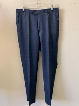 Mens, Suit, Pants, SAKS 5TH AVENUE, Navy Blue, Gray, Blue, Wool, Plaid, 33/33, F.F, Side Pockets, Zip Front, Belt Loops