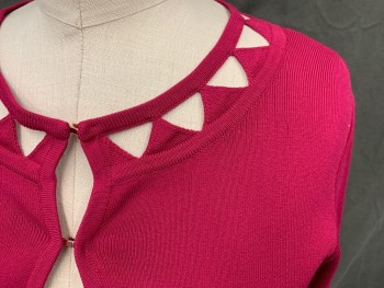 Womens, Sweater, TED BAKER, Fuchsia Pink, Synthetic, Solid, B:35, Triangle Knit Cut Out Neck and Cuff, 2 Rose Gold Bar Hook & Eyes, 3/4 Sleeve