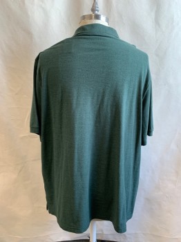 Mens, Polo, HARBOR BAY, Forest Green, Cotton, Polyester, Heathered, 3XL, 2 Button Placket, Ribbed Knit Collar Attached, Short Sleeves, Ribbed Knit Cuff
