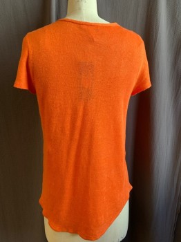 Womens, Pullover, EILEEN FISHER, Orange, Linen, Solid, S, V-neck, Short Sleeves