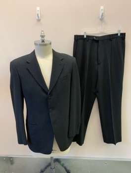 ARMANI, Midnight Blue, Wool, Stripes, Single Breasted, 3 Buttons, Notched Lapel, 3 Pockets, Blue Diagonal Stripes