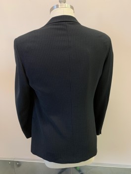ARMANI, Midnight Blue, Wool, Stripes, Single Breasted, 3 Buttons, Notched Lapel, 3 Pockets, Blue Diagonal Stripes