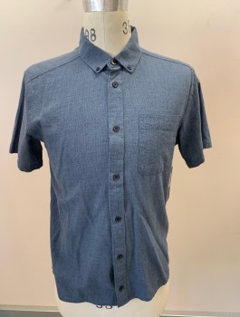 Mens, Casual Shirt, RVCA, Dk Blue, Cotton, Solid, S, S/S, C.A., Button Front, 1 Pocket,