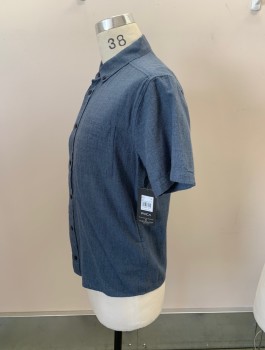 Mens, Casual Shirt, RVCA, Dk Blue, Cotton, Solid, S, S/S, C.A., Button Front, 1 Pocket,