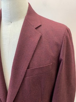Mens, Sportcoat/Blazer, J CREW, Maroon Red, Black, Cotton, Wool, 2 Color Weave, 42R, Single Breasted, 2 Bttns, Notched Lapel, 3 Pckts, Double Vent, Black Plastic Buttons