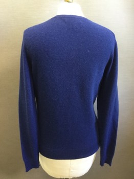 Womens, Pullover, LORD & TAYLOR, Royal Blue, Cashmere, Solid, S, V-neck, Long Sleeves, Ribbed Knit Neck/Waistband/Cuff