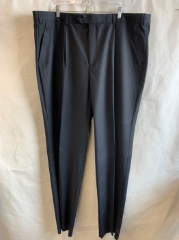 Mens, Suit, Pants, GIROGIO FIORELLI, Black, Polyester, Viscose, Solid, Open, W47, Zip Front, Button Closure, Pleated Front, Creased Front