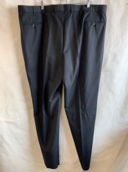 Mens, Suit, Pants, GIROGIO FIORELLI, Black, Polyester, Viscose, Solid, Open, W47, Zip Front, Button Closure, Pleated Front, Creased Front