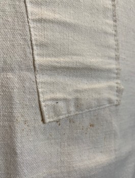 N/L, Off White, Linen, Solid, 1 Skinny Pencil Pocket at Chest (Slightly Crooked), Tiny Stains Around Pocket, Lightly Worn Throughout, Self Ties at Sides