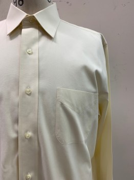 BROOKS BROTHERS, Ivory White, Cotton, Solid, L/S, Button Front, Collar Attached, Chest Pocket
