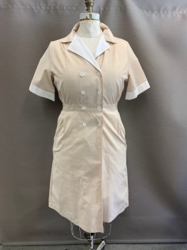 Womens, Waitress/Maid, CINTAS, Goldenrod Yellow, White, Poly/Cotton, Stripes - Vertical , W:38, B:42, C.A., White Collar & Cuffs, Double Breasted, S/S, Self Belt, *Stain On Collar