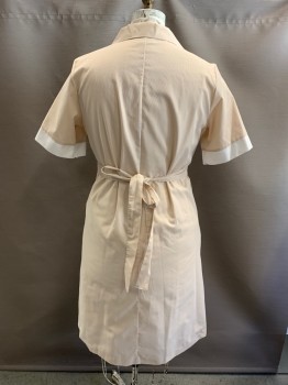 Womens, Waitress/Maid, CINTAS, Goldenrod Yellow, White, Poly/Cotton, Stripes - Vertical , W:38, B:42, C.A., White Collar & Cuffs, Double Breasted, S/S, Self Belt, *Stain On Collar