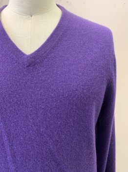 Mens, Pullover Sweater, SAK 5TH AVE, Purple, Cashmere, Solid, L, L/S, V Neck,