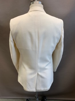 Mens, Sportcoat/Blazer, STAFFORD, Ivory White, Wool, 42L, Notched Lapel, Single Breasted, Button Front, 2 Buttons, 3 Pockets