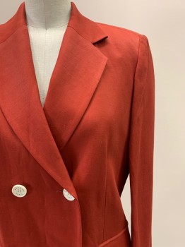 Womens, Blazer, SANDRO, Brick Red, Polyester, Solid, 2, 4 Buttons, Double Breasted, Notched Lapel, Top Pockets,