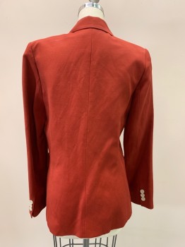 Womens, Blazer, SANDRO, Brick Red, Polyester, Solid, 2, 4 Buttons, Double Breasted, Notched Lapel, Top Pockets,