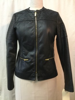 Womens, Casual Jacket, GUESS, Black, Faux Leather, Solid, L, Black, Zip Front, 2 Zip Pockets