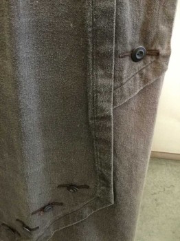 N/L, Brown, Cotton, Solid, Dusty Brown Twill, Vertical Pleat Down Side with Decorative Panel, Charcoal Button Accents, Floor Length Hem, Button Closures At Center Back, Made To Order, *Top Of Skirt Is Darker Than Bottom, Maybe Light/Sun Damage? Overall Pilled Texture,