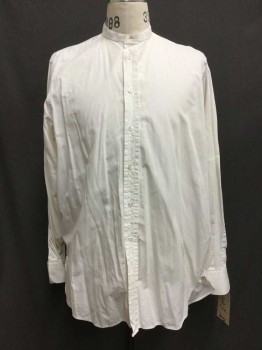 Ivory White, Cotton, Solid, Button Front, Collar Band, Long Sleeves, Multiples,