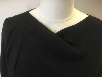 Womens, Dress, Long & 3/4 Sleeve, MAX MARA, Black, Viscose, Polyester, Solid, B 38, 10, W 32, 3/4 Sleeve, Wide, Sculptural V-neck, with Pleated/Draped Detail at Shoulder and Waist, Hem Below Knee, Invisible Zipper at Center Back, Invisible Zippers at Arm Openings