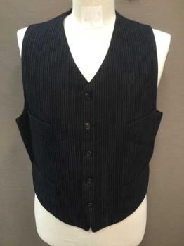 MTO, Navy Blue, White, Wool, Stripes - Pin, 5 Buttons, 4 Pockets, Self Back with Self Attached Belt,