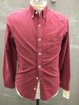 Mens, Casual Shirt, J CREW, Maroon Red, Cotton, Solid, 34S, 1515.N, Long Sleeves, Button Down Collar, 1 Pocket,
