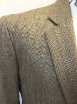 Mens, Sportcoat/Blazer, STAFFORD, Brown, Wool, Herringbone, 40R, Single Breasted, Collar Attached, Notched Lapel, 2 Bttns, 3 Pckts,