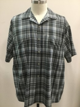 Mens, Casual Shirt, DICKIES, Black, Gray, Khaki Brown, Cotton, Polyester, Plaid, 2XL, Button Front, 2 Pockets, Button Tab at Collar