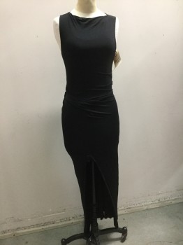 Womens, Evening Gown, HELMUT LANG, Black, Viscose, Elastane, Solid, P, Black, Cowl  Neck, Sleeveless, Gathered Side with Slit