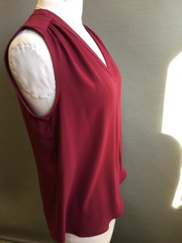 Womens, Shell, NINE WEST, Wine Red, Polyester, Solid, L, Sleeveless, Pull Over, V-neck,