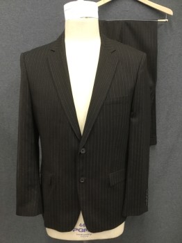 Mens, Suit, Jacket, ZARA MAN, Black, Dk Brown, Black, White, Wool, Stripes, 46R, Dark Brown with Black/White Textured Stripe, Single Breasted, 2 Buttons,  Collar Attached, Notched Lapel, 3 Pockets