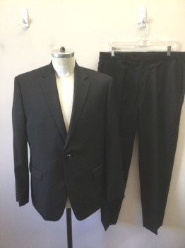 RALPH LAUREN, Black, Wool, Solid, Single Breasted, Notched Lapel, 2 Buttons, 3 Pockets, Black Lining