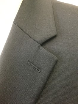 RALPH LAUREN, Black, Wool, Solid, Single Breasted, Notched Lapel, 2 Buttons, 3 Pockets, Black Lining