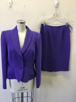 Womens, Suit, Jacket, TAHARI, Purple, Polyester, Solid, 4, 3 Button Front, Shawl Collar, 2 Pockets,