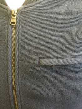 Mens, Casual Jacket, BANANA REPUBLIC, Navy Blue, Cotton, Solid, L, Ribbed Band Collar, Zip Front, Zip Pockets, Self Ribbed Pattern